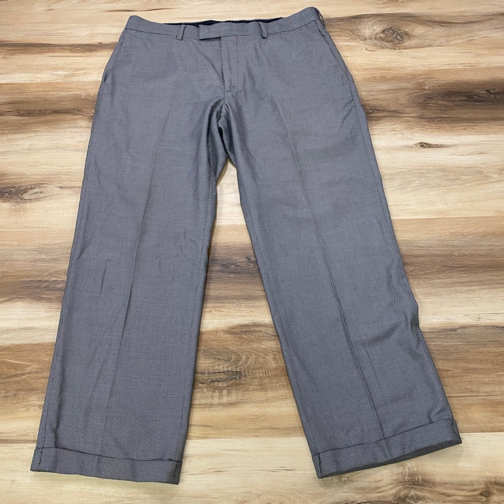 Perry Ellis Portfolio Dress Pants 34x28 Modern Fit Micro Pattern Grey Cuffed